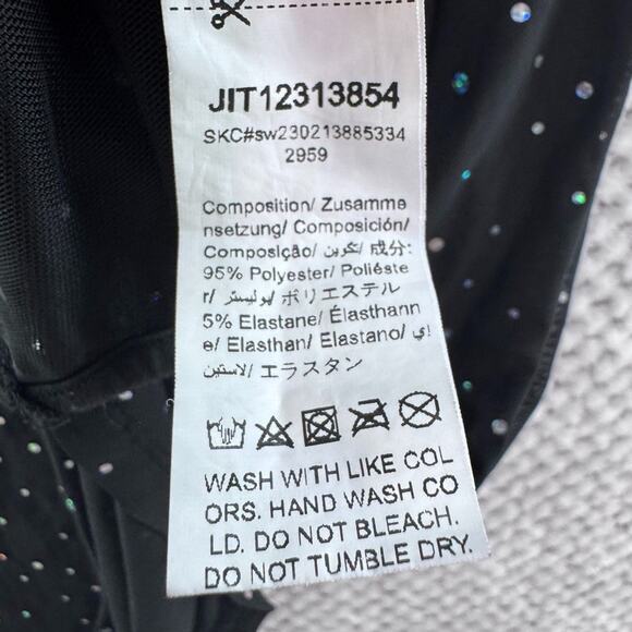 Shein Dress Womens L Black Rhinestone Sheer Slip Maxi Dress Front Slit Party - Picture 12 of 12